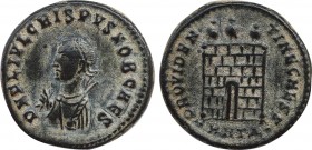 CRISPUS (Caesar, 316-326). Follis. Heraclea.
Obv: DN FL IVL CRISPVS NOB CAES.
Laureate bust left, wearing imperial mantle and holding mappa and sceptr...