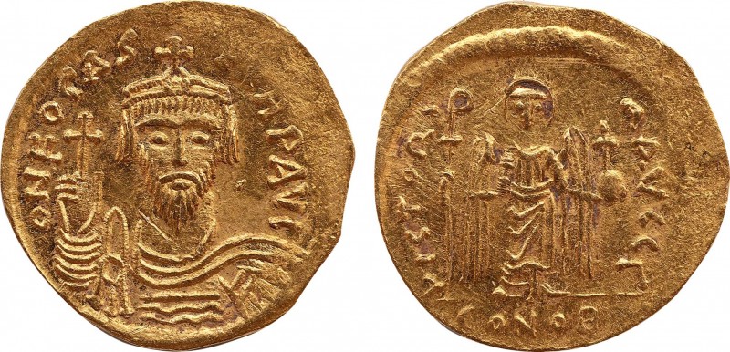 PHOCAS (602-610). GOLD Solidus. Constantinople.
Obv: δ N FOCAS PЄRP AVG.
Crowned...