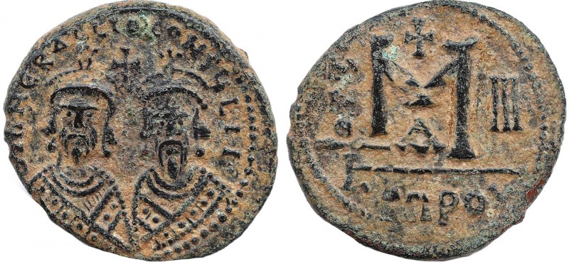 Heraclii. 608-610. Æ Follis. Mint in Cyprus. 1st officina. Dated year 3 (610). O...