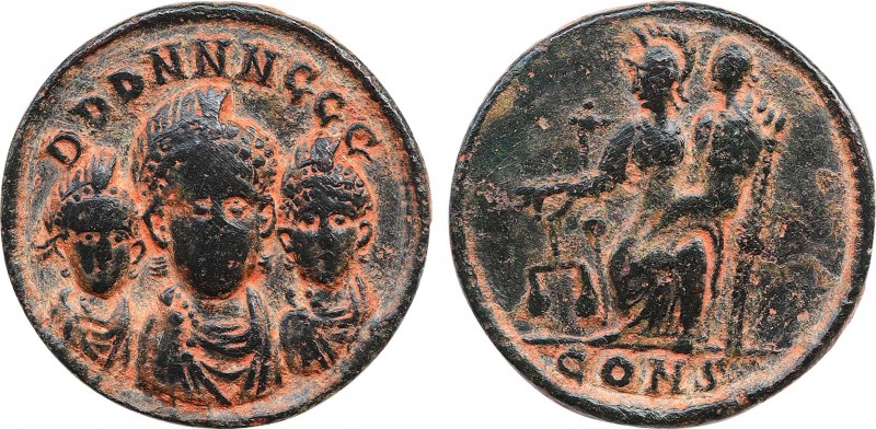 Theodosius I, with Arcadius and Honorius, Æ Exagium Solidi Weight. Constantinopl...