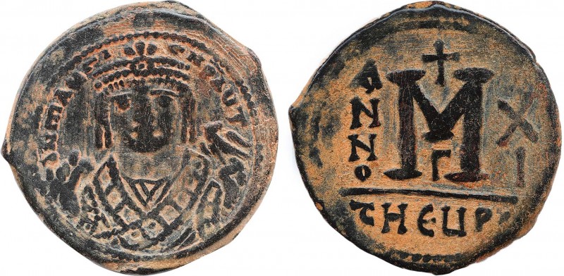 MAURICE TIBERIUS (582-602). Follis. Theoupolis (Antioch). Dated RY 20 (602).
Obv...