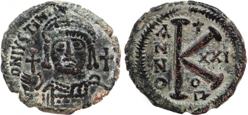 Justinian I (527-565). Æ 20 Nummi. Theoupolis (Antioch), year 21 (547/8). Obv: H...