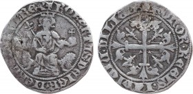 CRUSADERS. Chios. Maona Society (Circa 1347-1566). Gigliato.
Obv: DUX IAҺUЄҺS QUЄҺ DЄUS PTAG.
Doge seated facing on leonine throne, wearing pointed ...