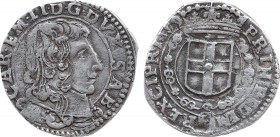 ITALY. SAVOY PRINCIPALITY. CARLO EMANUELE II (1638-1675). 1/12 scudo. Turin. 1659.
Vs: head to the right.
Back: Crowned coat of arms, surrounded by ...