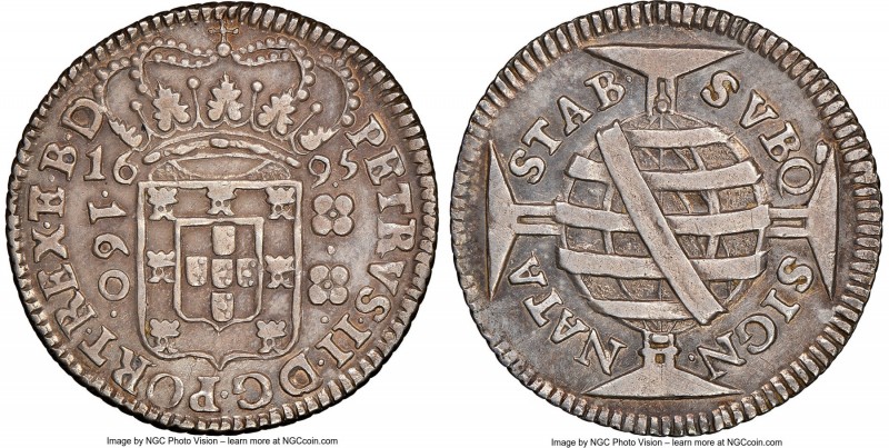 Pedro II 160 Reis 1695-(B) XF45 NGC, Bahia mint, KM79.1, LMB-109b. Large Crown v...