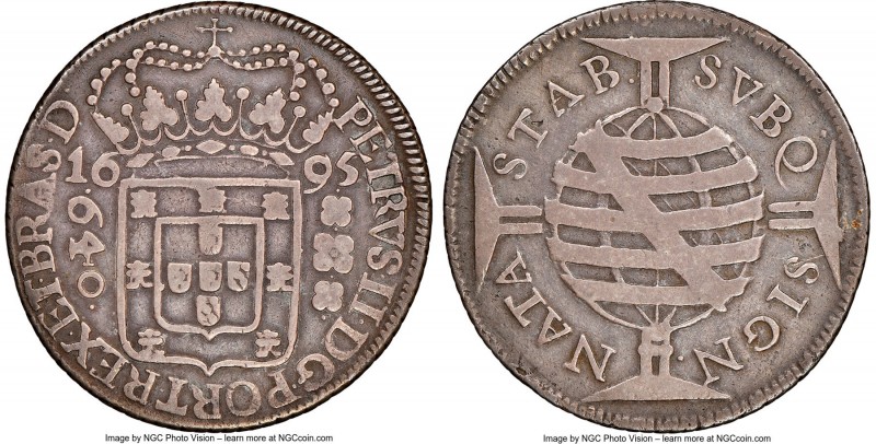 Pedro II 640 Reis 1695-(B) VF25 NGC, Bahia mint, KM83.1, LMB-112. Large Crown, P...