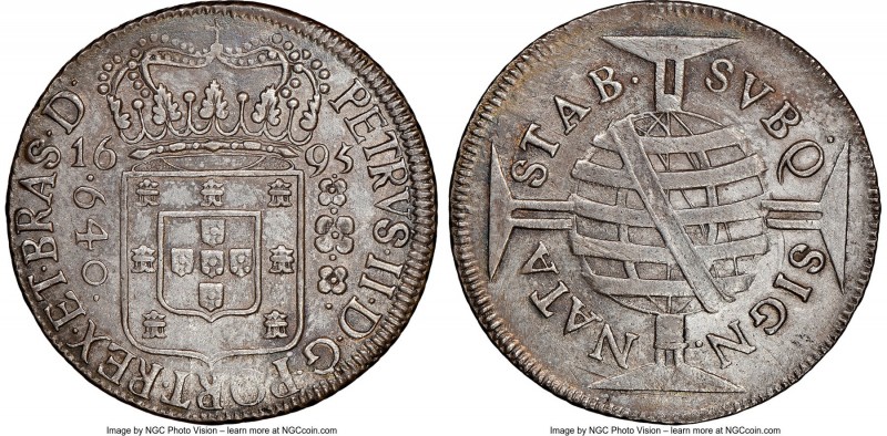 Pedro II 3-Piece Lot of Certified 640 Reis NGC, 1) 640 Reis 1695-(B) - AU Detail...