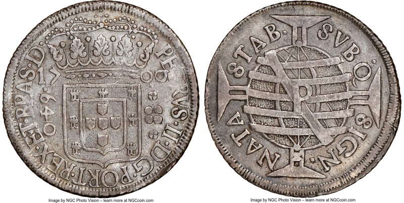 Pedro II Pair of Certified 640 Reis NGC, 1) 640 Reis 1700-P - AU Details (Cleane...
