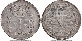 Jose I 75 Reis 1754-R AU58 NGC, Rio de Janeiro mint, KM176.2, LMB-247. Type I - Curved Globe Sections. Attractively toned, the sharper elements of the...