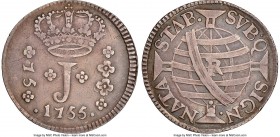Jose I 75 Reis 1755-R XF45 NGC, Rio de Janeiro mint, KM176.2, LMB-248. Type I - Curved Globe Sections. Deeply toned with an underlying expression of l...