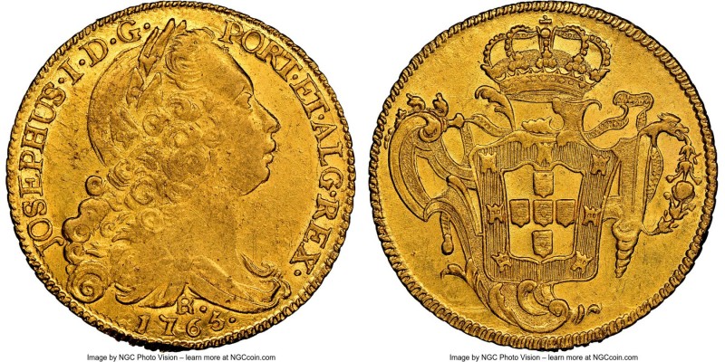 Jose I gold 6400 Reis 1765-R AU53 NGC, Rio de Janeiro mint, KM172.2, LMB-433. Am...