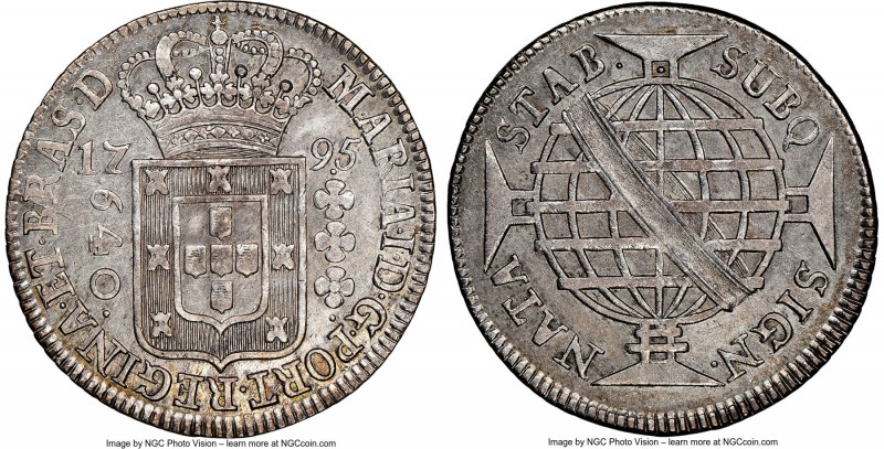 Maria I 640 Reis 1795-(L) AU Details (Cleaned) NGC, Lisbon mint, KM222.3, LMB-36...