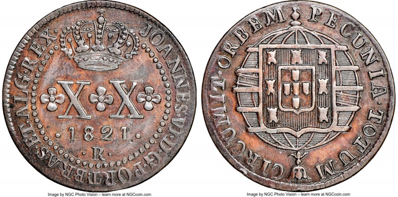 João VI Pair of Certified 20 Reis 1821-R NGC, 1) 20 Reis - AU Details (Reverse S...
