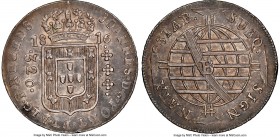 João Prince Regent 320 Reis 1816-B AU58 NGC, Bahia mint, KM255.2, LMB-388. The scarcest date in the three-year series. Steel-toned with lighter silver...