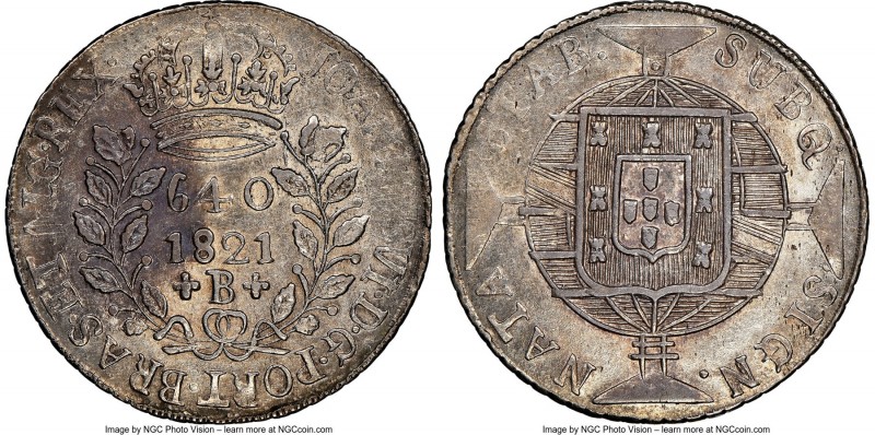 João VI 640 Reis 1821-B AU Details (Cleaned) NGC, Bahia mint, KM325.3, LMB-460. ...