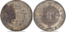 João VI 640 Reis 1821-B AU Details (Cleaned) NGC, Bahia mint, KM325.3, LMB-460. Lustrous and marked by a single area of steel tone to the obverse amid...