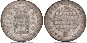 João Prince Regent 960 Reis 1816-R AU Details (Cleaned) NGC, Rio de Janeiro mint, KM313, LMB-426. "BRAS.ET.ALG.P.REGENS." Overstruck on Bust 8 Reales....
