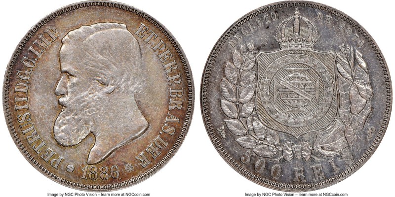 Pedro II 500 Reis 1886 AU Details (Cleaned) NGC, Rio de Janeiro mint, KM480. Min...