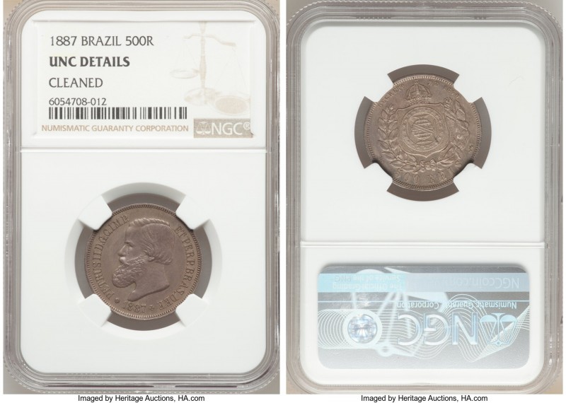 Pedro II 500 Reis 1887 UNC Details (Cleaned) NGC, Rio de Janeiro mint, KM480, LM...