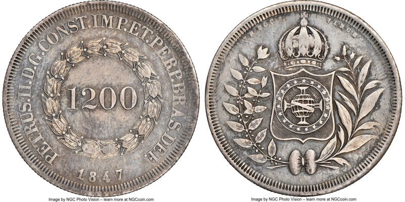 Pedro II 1200 Reis 1847 AU Details (Harshly Cleaned) NGC, KM454, LMB-560. Visual...