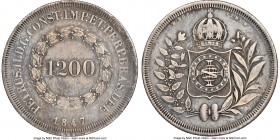 Pedro II 1200 Reis 1847 AU Details (Harshly Cleaned) NGC, KM454, LMB-560. Visually bold, with accenting touches of metallic tone. 

HID09801242017

© ...