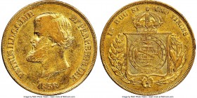 Pedro II gold 10000 Reis 1856 XF45 NGC, Rio de Janeiro mint, KM467, LMB-646. Displaying rub primarily to Pedro's forehead, detail elsewhere generally ...