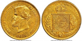 Pedro II gold 10000 Reis 1884 AU55 NGC, Rio de Janeiro mint, KM467, LMB-667. A problem-free selection exhibiting light friction and glints of original...