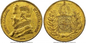 Pedro II gold 20000 Reis 1849 VF30 NGC, Rio de Janeiro mint, KM461, LMB-632. Mintage: 6,464. The first date of this three-year type. AGW 0.5286 oz. 

...
