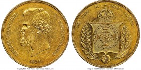 Pedro II gold 20000 Reis 1854 UNC Details (Cleaned) NGC, Rio de Janeiro mint, KM468, LMB-674. The finest example of this date and issue that we have y...