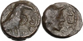 Celtic World. Gaul, Massalia. AE 13 mm, 49-27 BC. Head of Mars or Athena right, helmeted. / Eagle standing right, wings closed. LT 1972. AE. 2.68 g. 1...