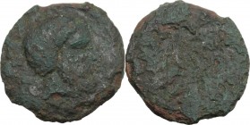 Greek Italy. Etruria, uncertain mint. 10 Centesimae, late 4th-early 3rd century BC. Diademed and bearded male head right (Tinia?); [behind, X]. / Incu...