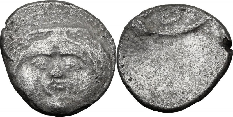 Greek Italy. Etruria, Populonia. AR 20-Asses, 3rd century BC. Facing head of Met...