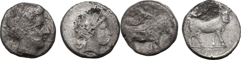 Greek Italy. Central and Southern Campania, Neapolis. Lot of two (2) AR Didrachm...