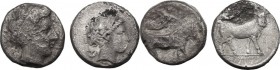 Greek Italy. Central and Southern Campania, Neapolis. Lot of two (2) AR Didrachms. AR. F:About VF.