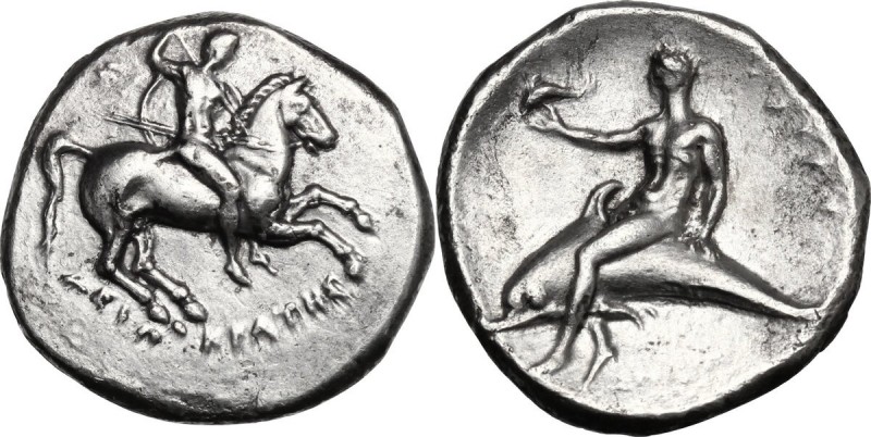 Greek Italy. Southern Apulia, Tarentum. AR Nomos, 280-272 BC. Horseman galloping...