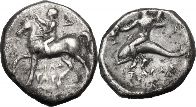 Greek Italy. Southern Apulia, Tarentum. AR Nomos, 272-240 BC. Youth on horseback...