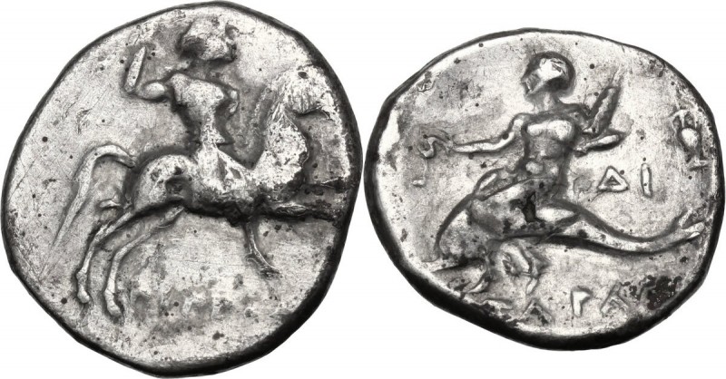 Greek Italy. Southern Apulia, Tarentum. AR Nomos, 272-240 BC. Hippoda- and Di-, ...