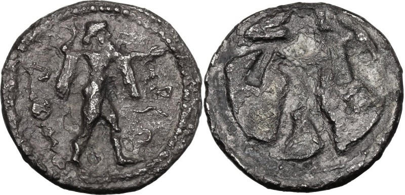 Greek Italy. Northern Lucania, Posidonia. AE Drachm, 530-500 BC. Poseidon, nude ...