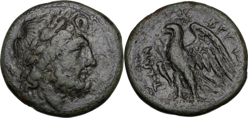 Greek Italy. Bruttium, The Brettii. AE Unit, 214-211 BC. Head of Zeus right, lau...