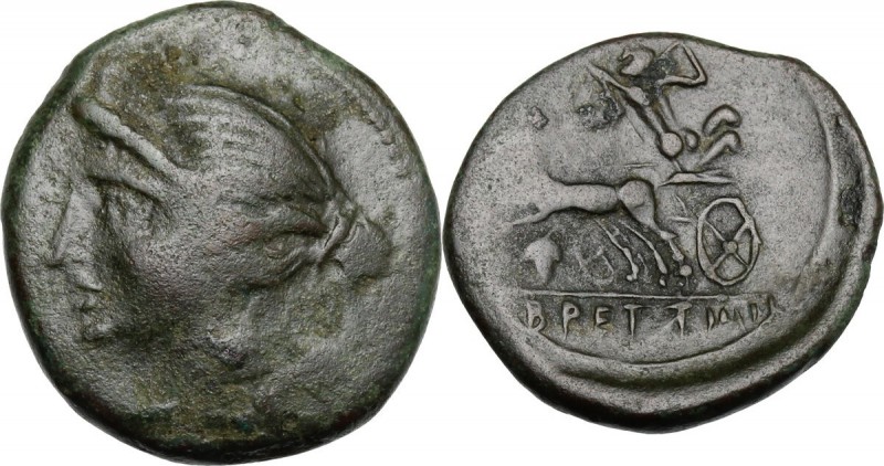 Greek Italy. Bruttium, The Brettii. AE Half unit, 211-208 BC. Head of Nike left,...