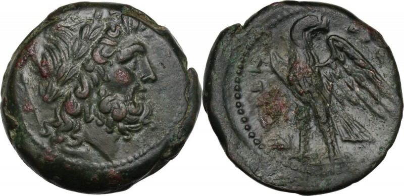 Greek Italy. Bruttium, The Brettii. AE Unit, 211-208 BC. Head of Zeus right, lau...
