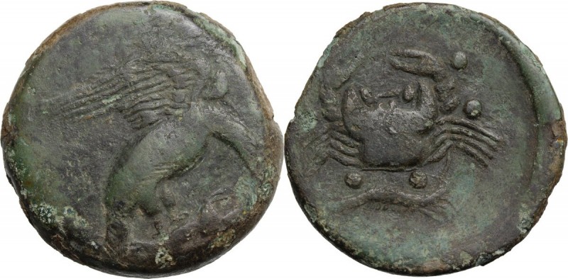 Sicily. Akragas. AE Hemilitron, end of 5th century-406 BC. Eagle standing on har...