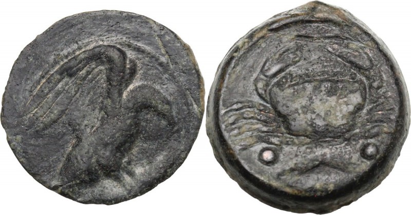 Sicily. Akragas. AE Hexas, before 406 BC. Eagle on fish right. / Crab; below, tw...