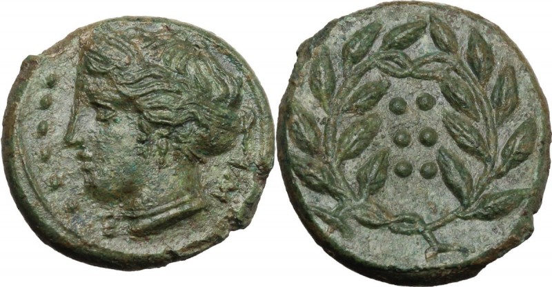 Sicily. Himera. AE Hemilitron, c. 415-409 BC. Head of nymph left; six pellets be...