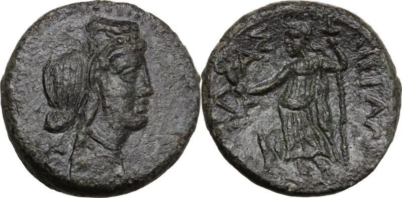 Sicily. Hybla Megala. AE 18 mm, circa 190-186 BC. Veiled bust of Artemis-Hyblaia...