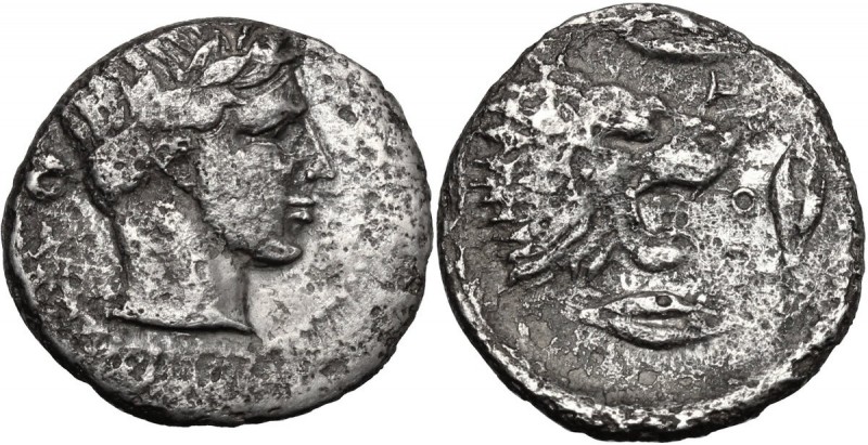 Sicily. Leontini. AR Drachm, circa 430-425 BC. Laureate head of Apollo right. / ...