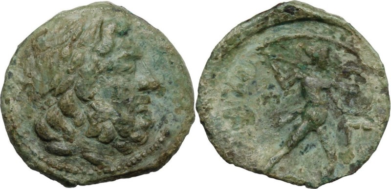 Sicily. Messana. The Mamertinoi. AE 18 mm, 220-200 BC. Head of Zeus right, laure...