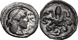 Sicily. Syracuse. Second Democracy (466-405 BC). AR Litra. Head of nymph right. / Octopus. Boehringer 449; HGC 2 1375; SNG ANS 131. AE. 0.65 g. 12.00 ...