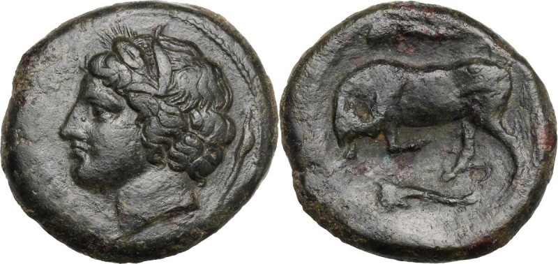 Sicily. Syracuse. Agathokles (317-289 BC). AE 24 mm. Head of Kore left, wearing ...