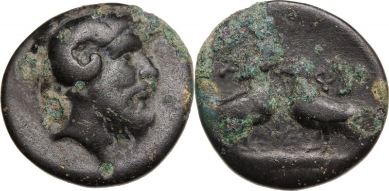 Continental Greece. Macedon, Aphytis. AE 17 mm, c. 400-358 BC. Head of Zeus-Ammo...